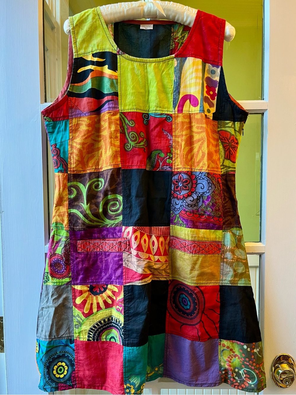 Sleeveless Patchwork Multi-Color A-Line Dress Made in Nepal